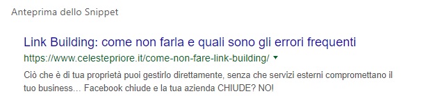 Anteprima dello snippet html